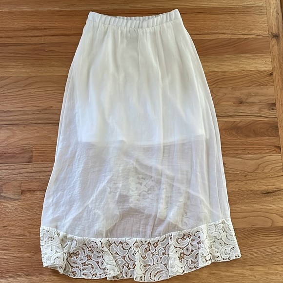 By & By Boho Lace Trim Country WesternLong Maxi Skirt Girl L 14 Ivory Off-White - Picture 6 of 6